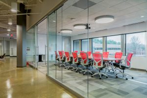 KI Lightline Modular Demountable Walls Conference Room with Sit On It Torsa Chairs